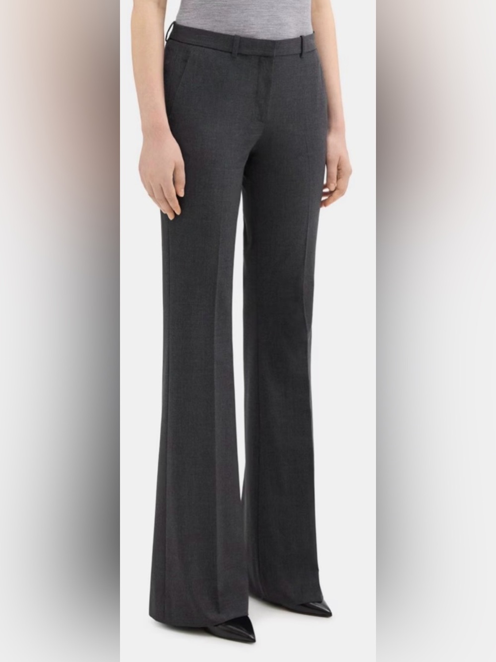 Theory Women's Wide-Leg Trousers in Melange Charcoal Gray Demetria 14